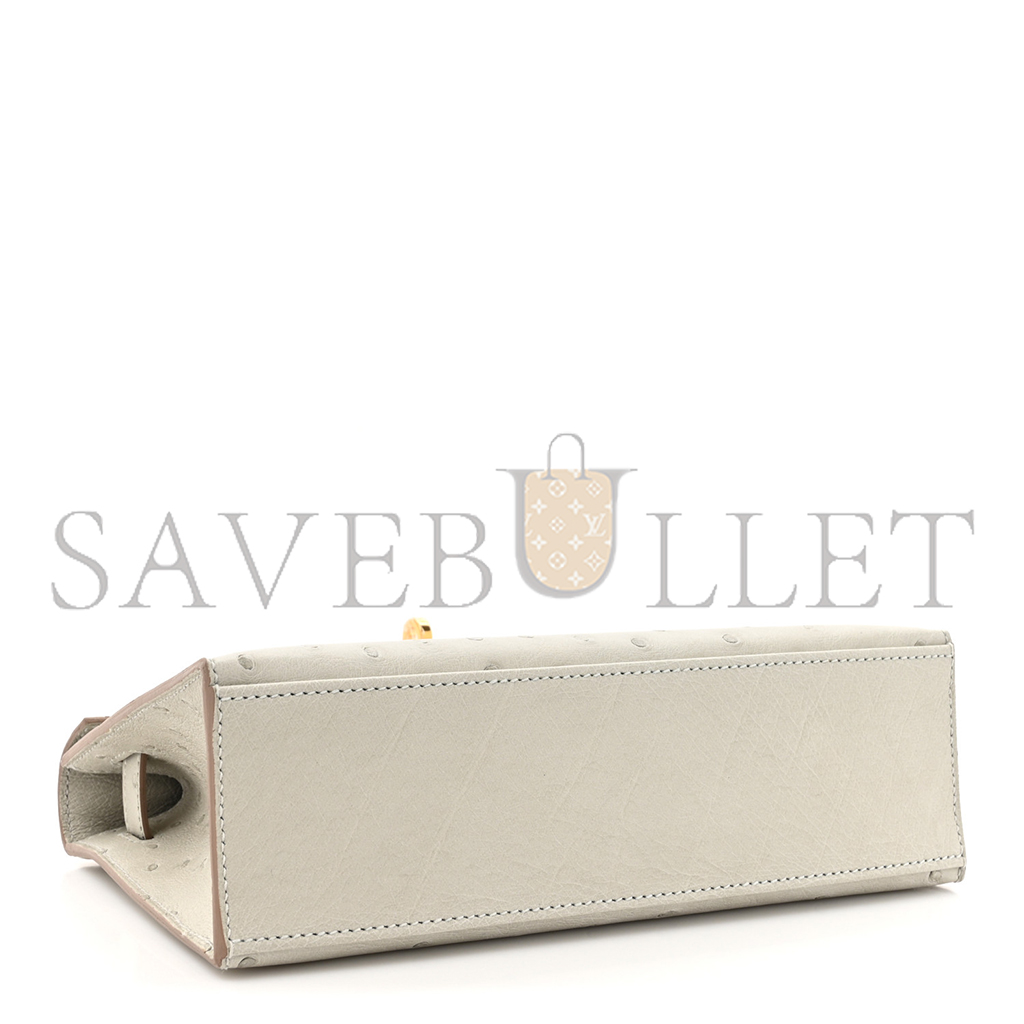 H**mes master ostrich kelly pochette clutch gris perle (22*14*7cm)